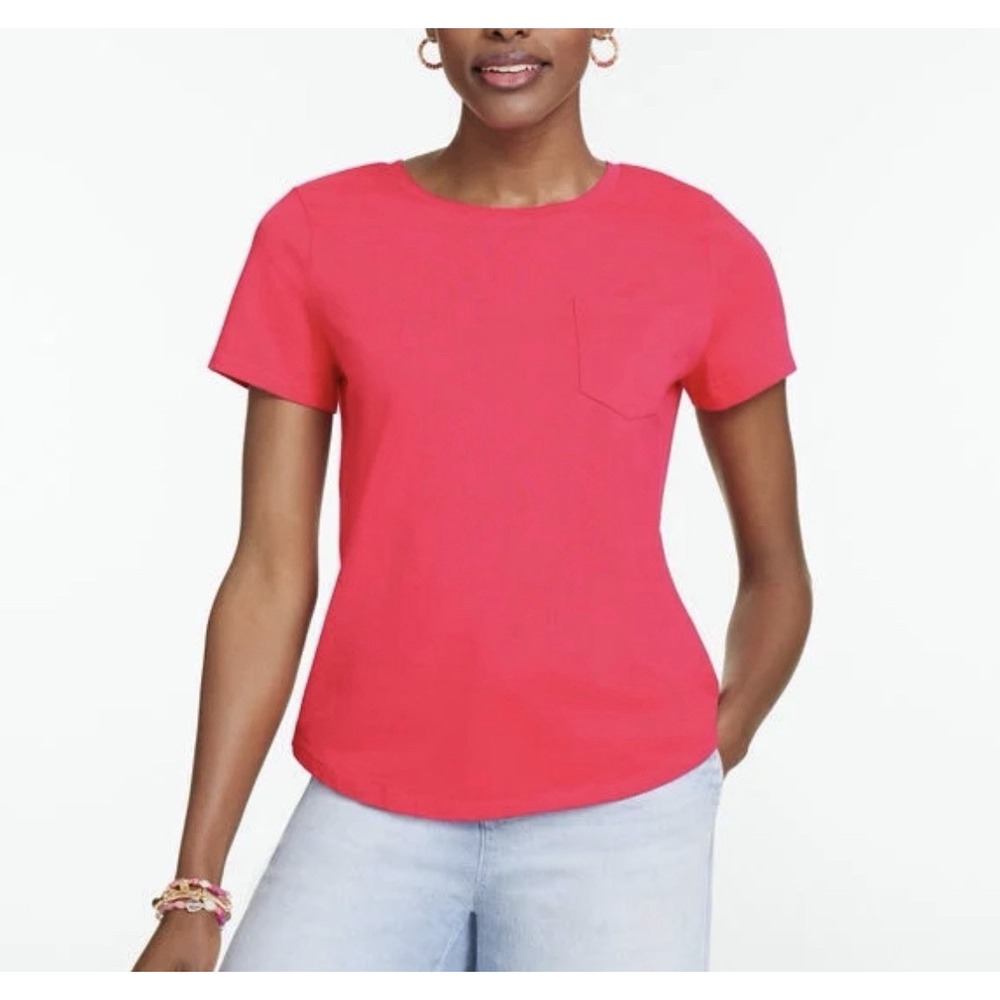 Talbots Patch Pocket Women's Tshirt Short Sleeve Tee Hot Pink 100% Cotton Large
